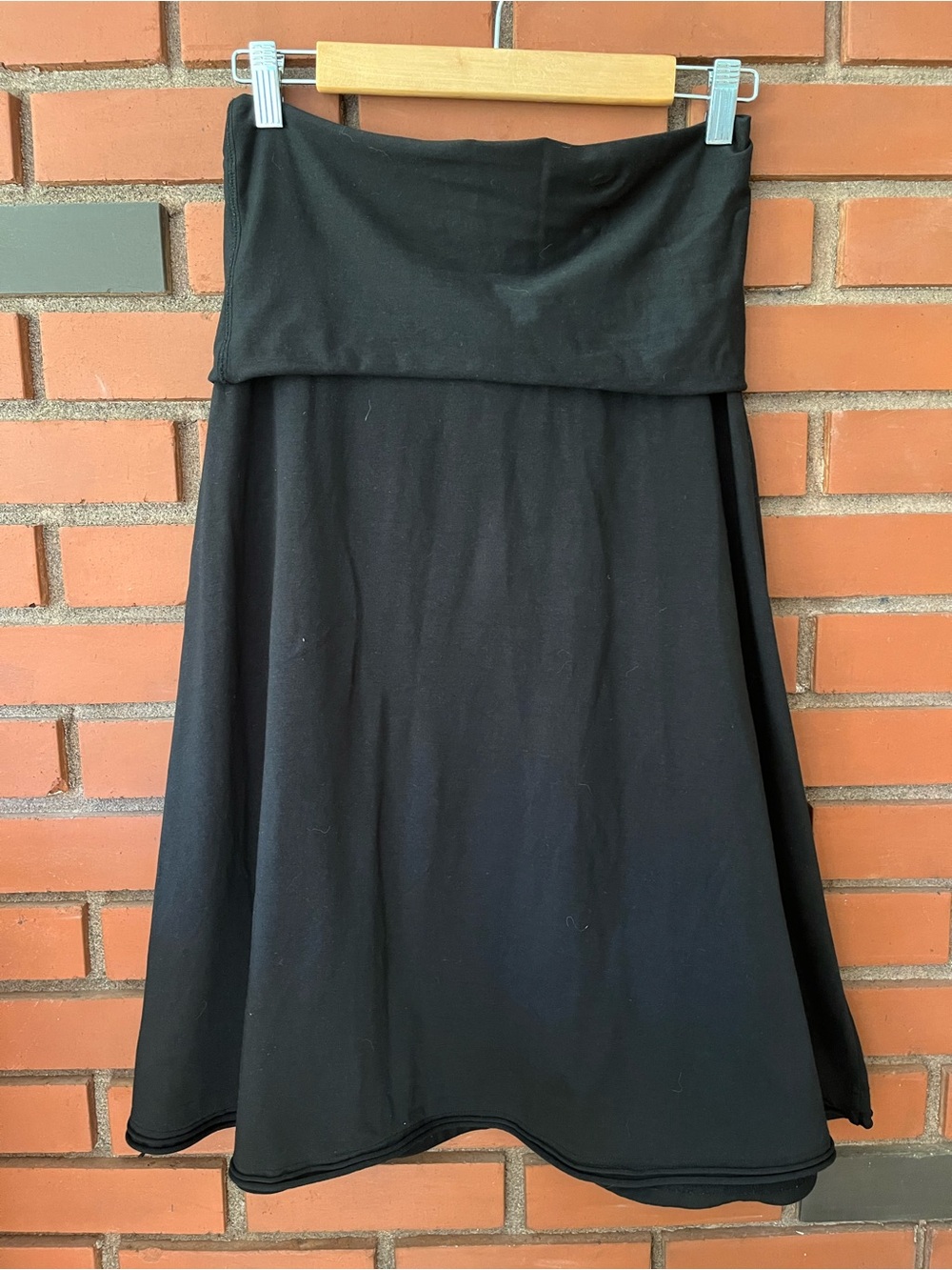 Una Pluma Organic Black A-Line Skirt - Women's Fold-Over Waist